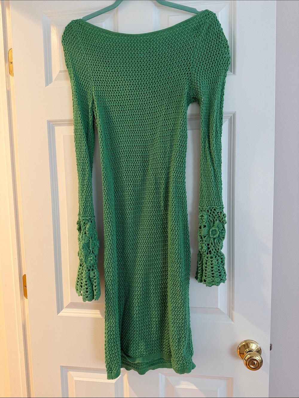 Tularosa Emerald Green Crochet Long-Sleeve Knit Dress